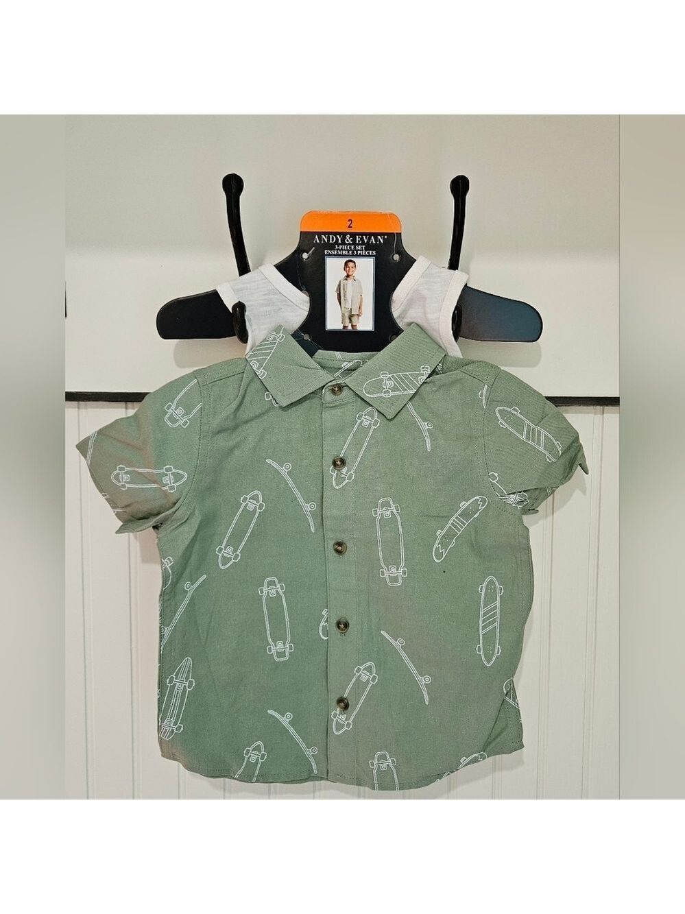 Andy & Evan Green Skateboard Print Shirt, Tank & Shorts Set New with Tags Size 2